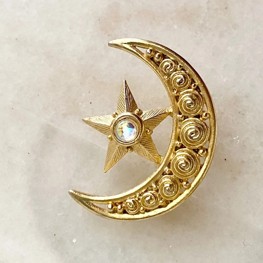 Moon & Star Brooch Celestial Brooch Pin